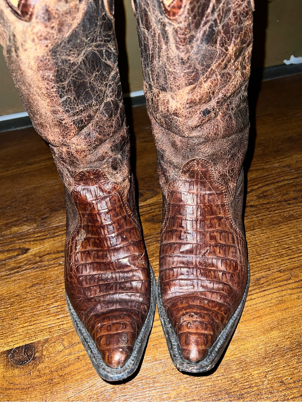 Buitre Brown Alligator Leather Western Tan Rodeo Cowboy Heeled Boots Size 10 - Picture 7 of 13